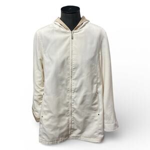 White Stag Women's Hooded Jacket Large 12-14 White Tan Full Zip Up Lined Pockets